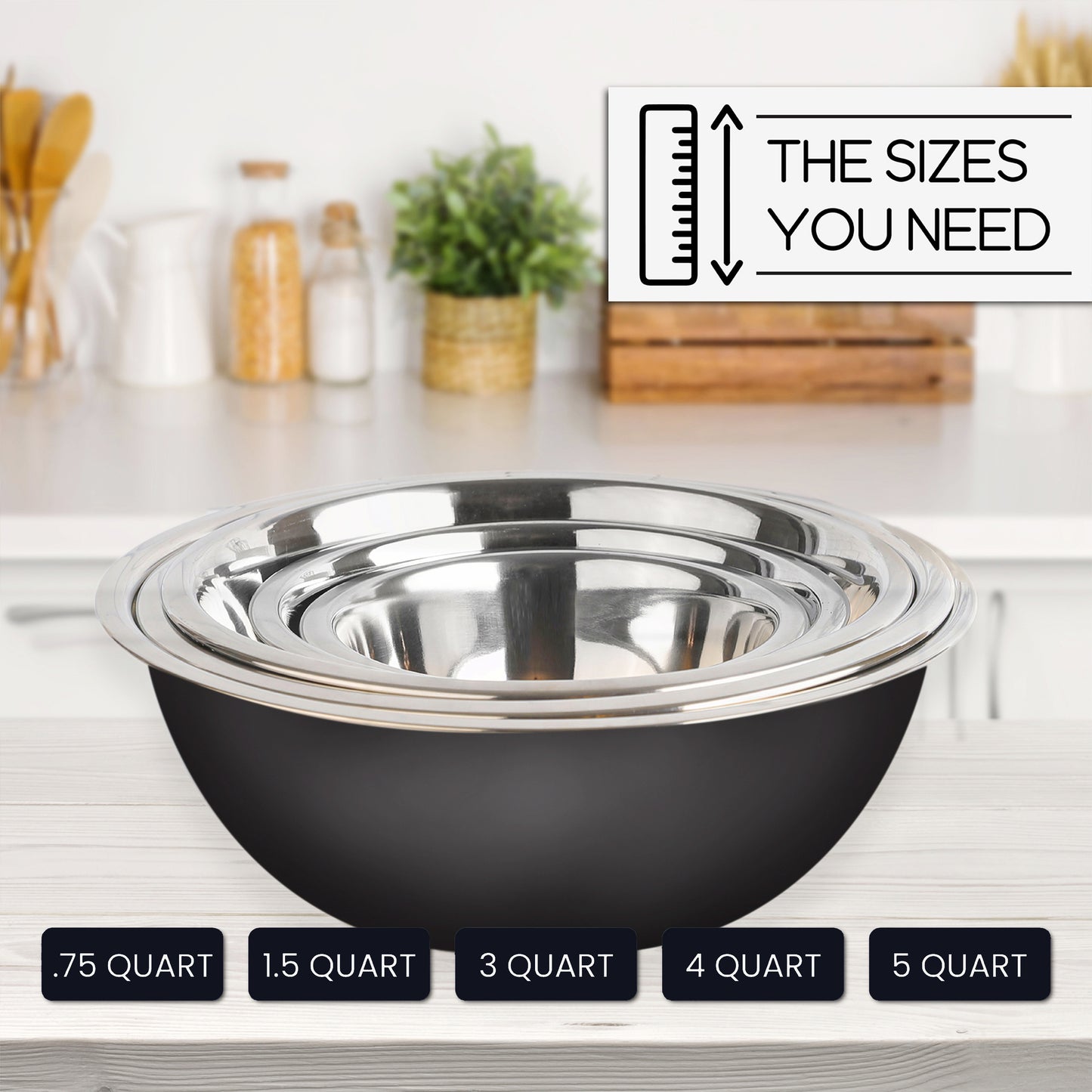 Stainless Steel Mixing Bowls Set - Black