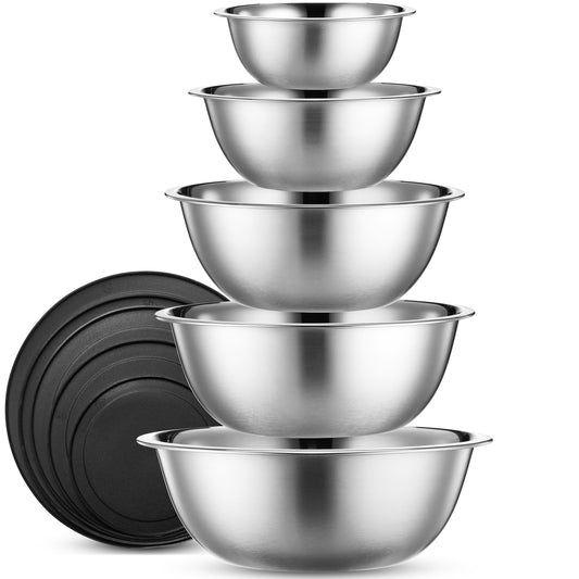 Heavy Duty Meal Prep Stainless Steel Mixing Bowls Set with Black Lids