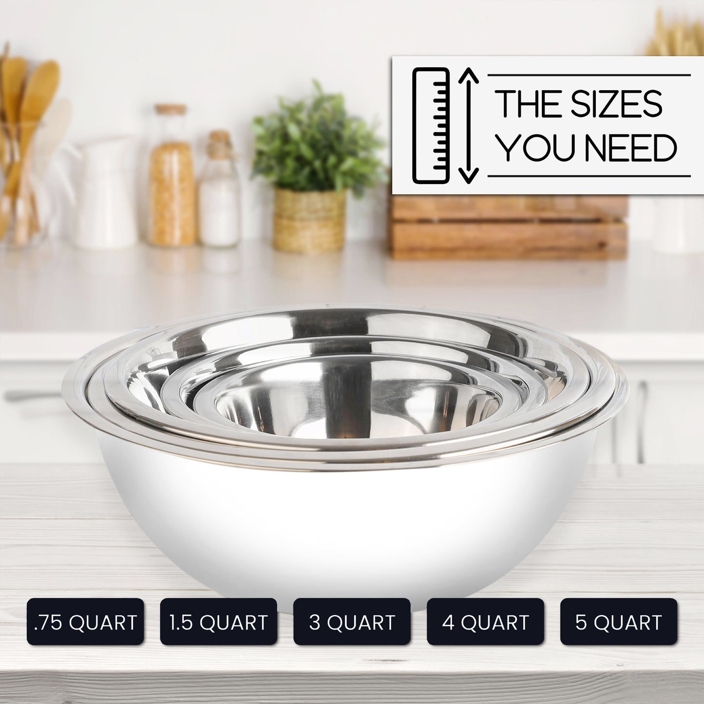 Stainless Steel Mixing Bowls Set - White