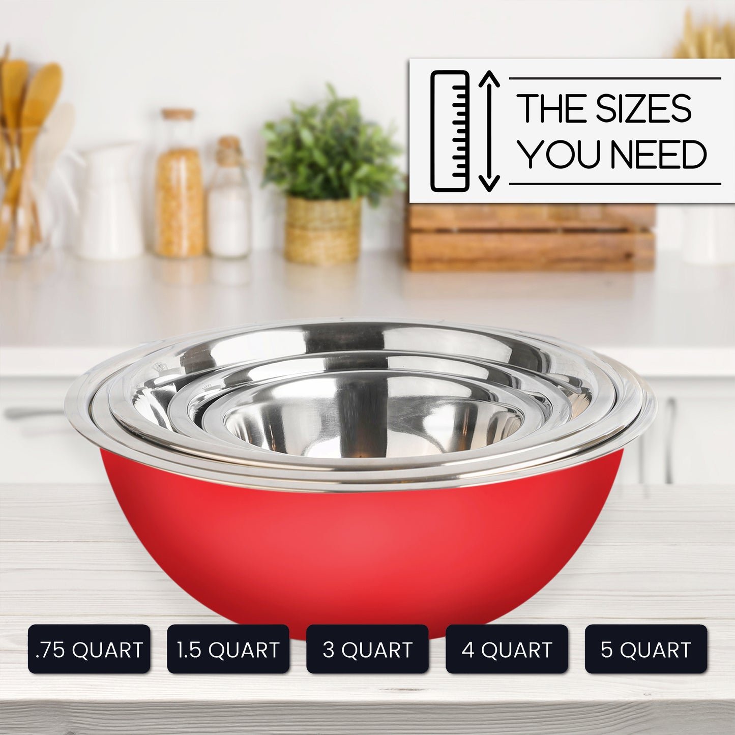 Stainless Steel Mixing Bowls Set - Red